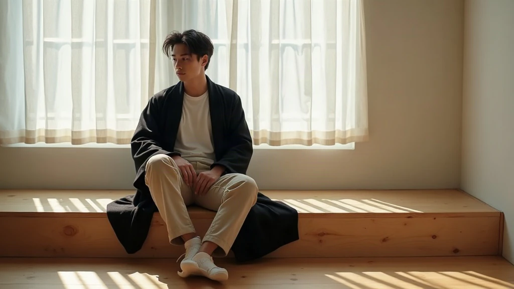 Hombre con haori negro en un estilo casual moderno