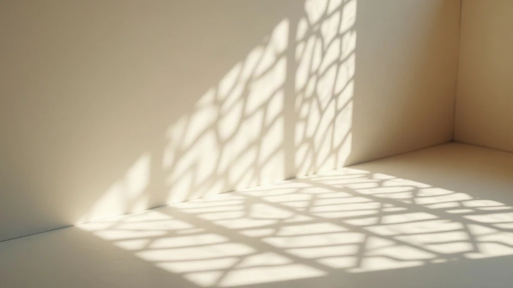 Close view of sharp geometric kumiko lattice shadows cast onto a pale wall, showing interlocking pattern in dark lines against cream background.