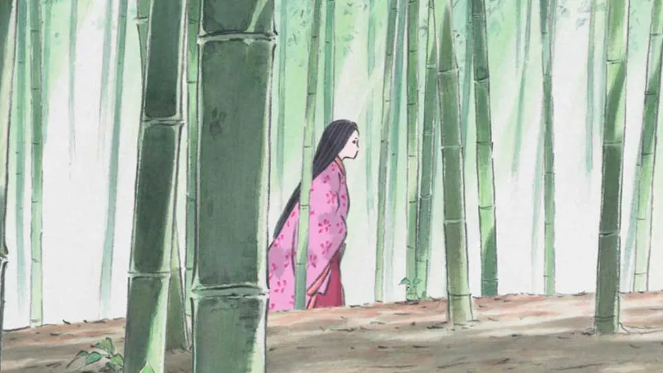 La princesse kaguya vêtue d'un kimono femme dans une forêt de bambou