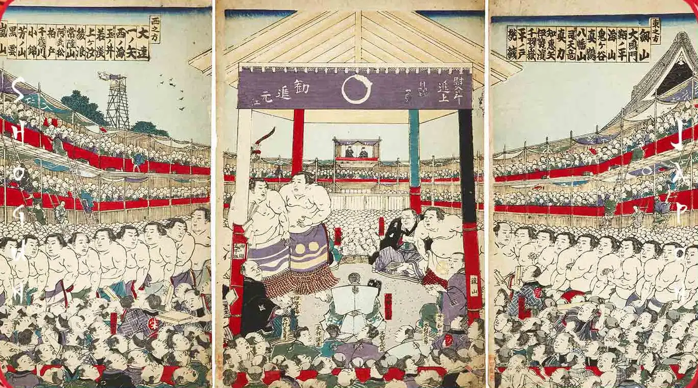 estampe japonaise lutteurs de sumo