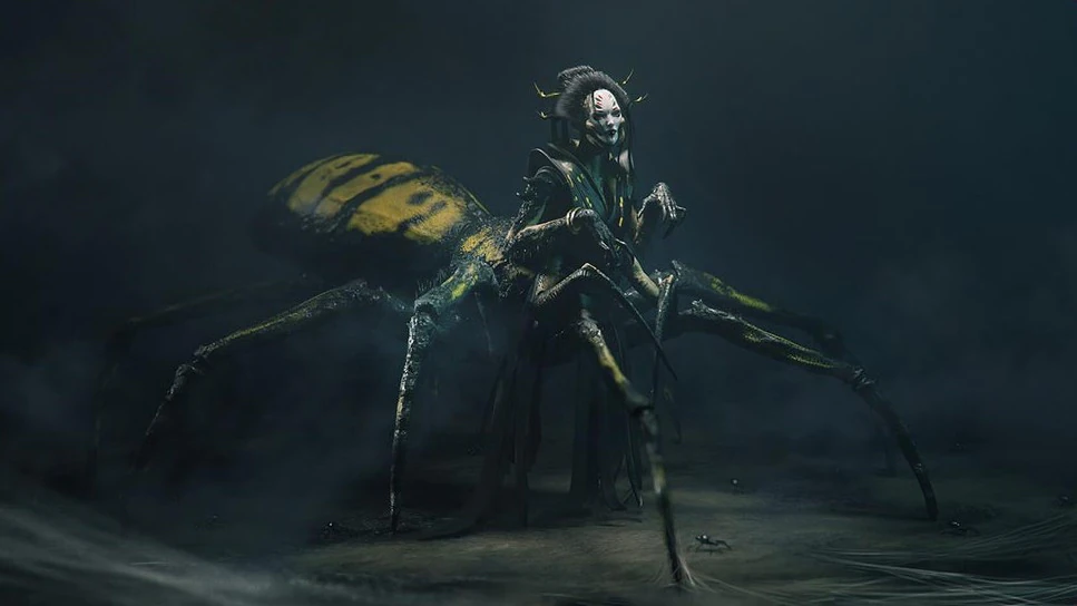 Terrifiant monstre démon araignée avec une tete de geisha