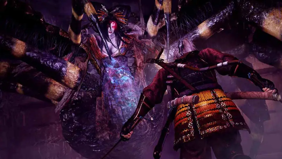 samurai facing Jorogumo in the video game Nioh