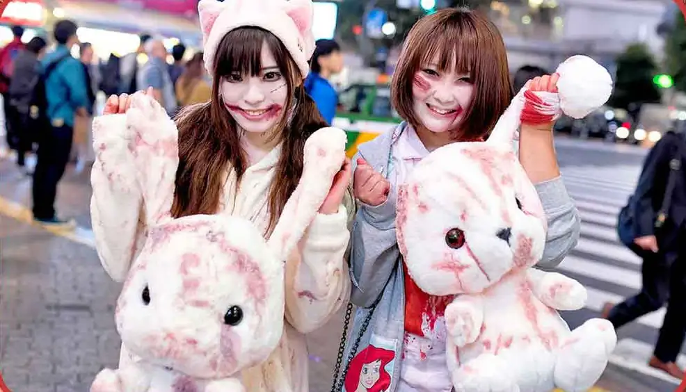 two Japanese girls with Kawaii Halloween costume