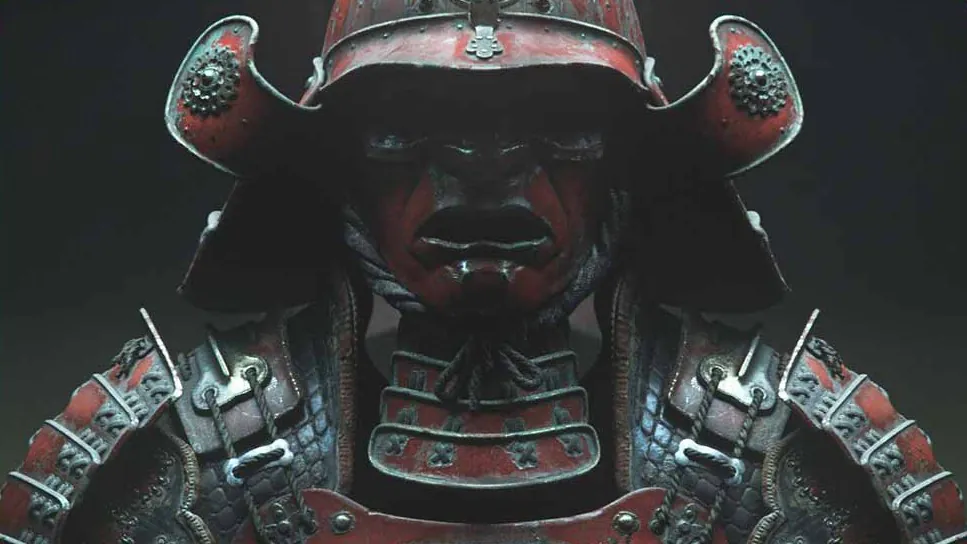 samurai mask photography of Japanese warrior with armor and kabuto helmet